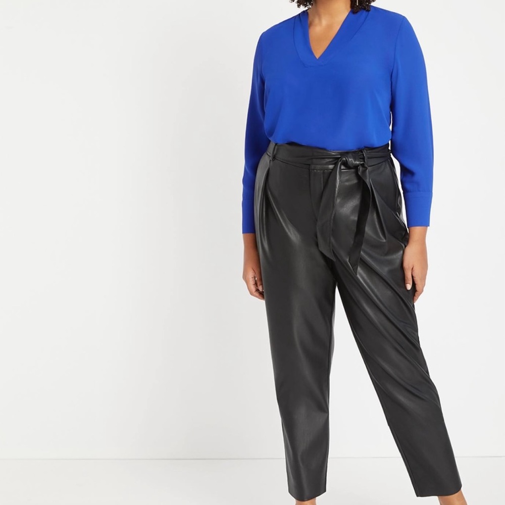 Eloquii Pleat Front Faux Leather Ankle Pants